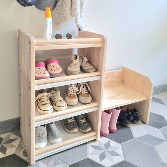 Meuble d'entrée avec banc à hauteur d'enfant